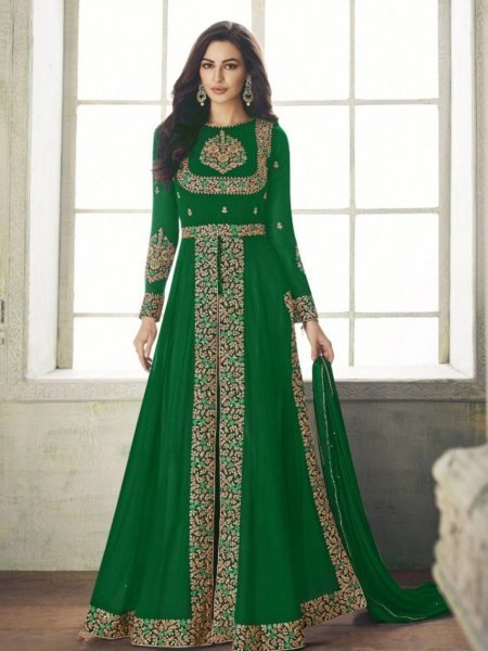 Regal Green Georgette Anarkali Suit with Coding Embroidery at Manufacturer Rate Salwar Kameez