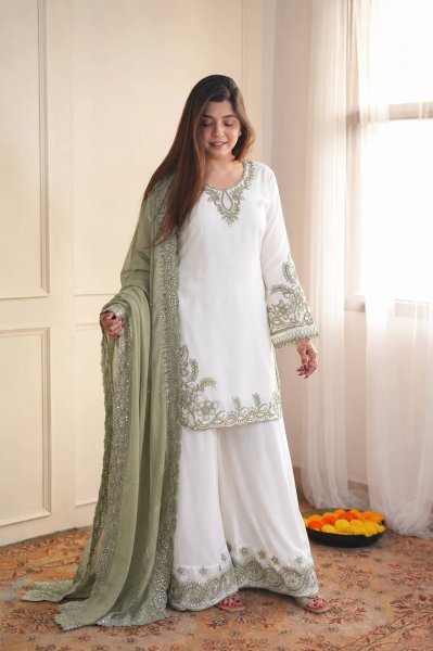 Regal Green Pakistani Style Maska Cotton Palazzo Suit with Dupatta For Festival Ready To Wear Collection