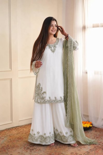 Regal Green Pakistani Style Maska Cotton Palazzo Suit with Dupatta For Festival Ready To Wear Collection