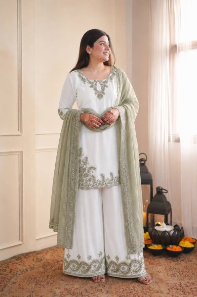 Regal Green Pakistani Style Maska Cotton Palazzo Suit with Dupatta For Festival Ready To Wear Collection