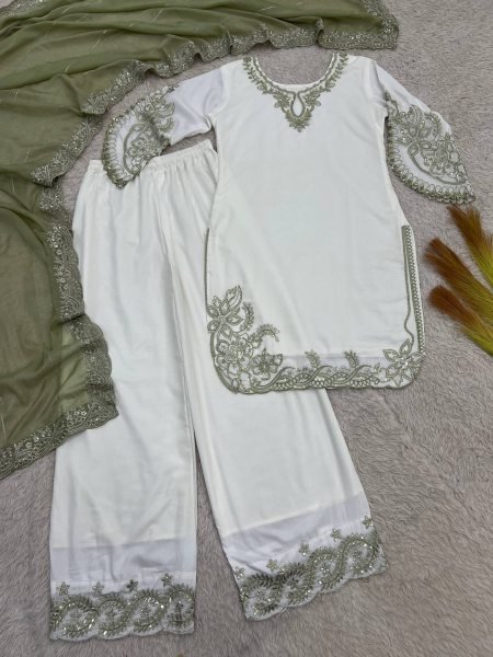 Regal Green Pakistani Style Maska Cotton Palazzo Suit with Dupatta For Festival Ready To Wear Collection