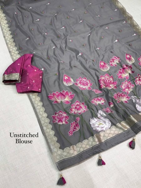 Regal Grey Festive Wear Modal Cotton Saree with Designer Motif Weaving For Bulk Order Printed Cotton Sarees Wholesale