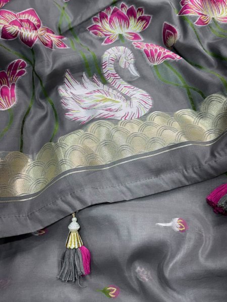 Regal Grey Festive Wear Modal Cotton Saree with Designer Motif Weaving For Bulk Order Printed Cotton Sarees Wholesale