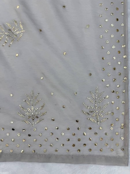 Regal Grey Tabby Silk Palazzo Suit with Foil Work Dupatta For Party Wear Ready To Wear Collection