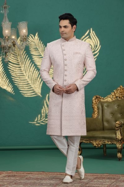 Regal Light Pink Designer Premium Banarasi Kurta Set with Dupion Art Silk Bottom Kurta Pajama Wholesale