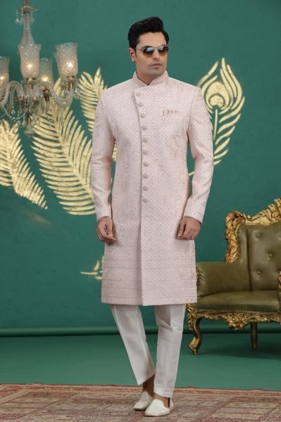 Regal Light Pink Designer Premium Banarasi Kurta Set with Dupion Art Silk Bottom Kurta Pajama Wholesale