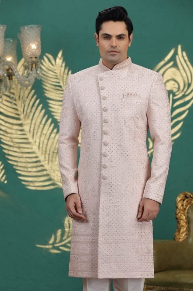 Regal Light Pink Designer Premium Banarasi Kurta Set with Dupion Art Silk Bottom Kurta Pajama Wholesale