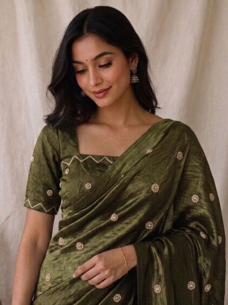 Regal Mahendi Green Party Wear Saree for Wedding and Reception Wear Sarees 
