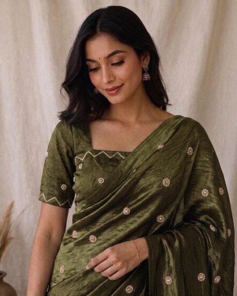 Regal Mahendi Green Party Wear Saree for Wedding and Reception Wear Silk Sarees Wholesale