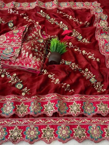 Regal Maroon Premium Wedding Wear Rangoli Silk Saree with Embroidered Blouse 
