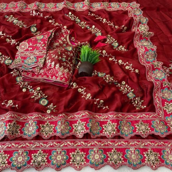 Regal Maroon Premium Wedding Wear Rangoli Silk Saree with Embroidered Blouse Silk Sarees Wholesale