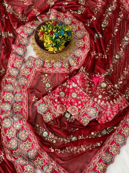 Regal Maroon Premium Wedding Wear Rangoli Silk Saree with Embroidered Blouse Silk Sarees Wholesale