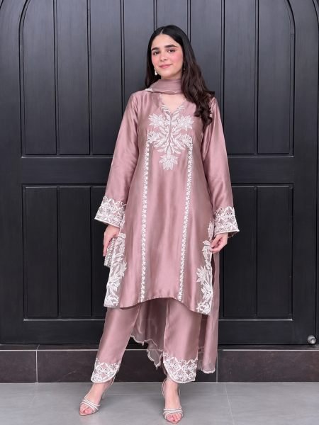 Regal Muave Crepe Silk Farshi Salwar Set with Heavy Coding Sequin Work for Party Wear Ready To Wear Suit