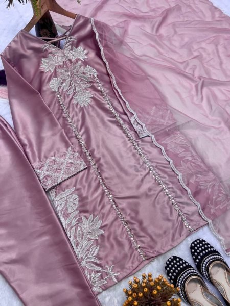 Regal Muave Crepe Silk Farshi Salwar Set with Heavy Coding Sequin Work for Party Wear Ready To Wear Collection