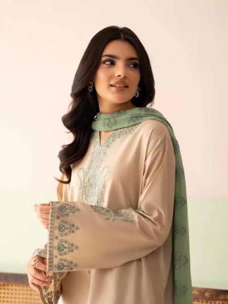 Regal Off White Roman Silk Suit Set with Embroidered Palazzo and Lace Border Dupatta Ready To Wear Collection