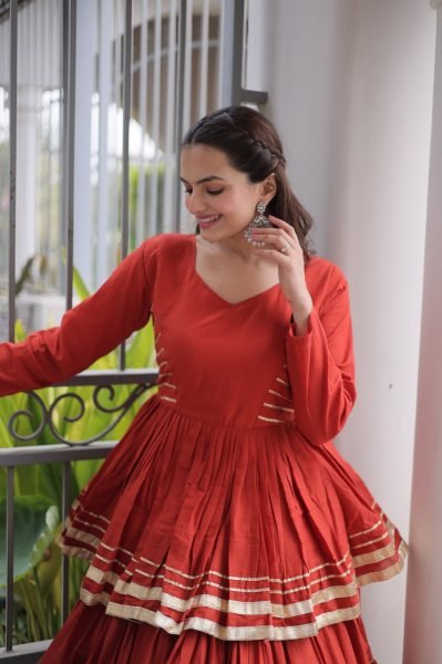 Regal Orange Cora Cotton Lehenga Choli with Heavy 12 Meter Flair and Lace Detailing Ready To Wear Collection