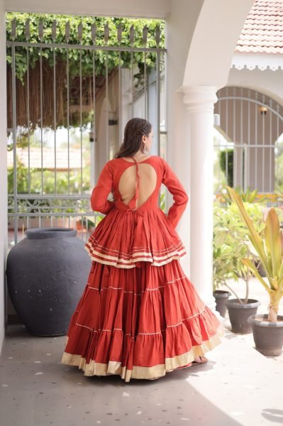 Regal Orange Cora Cotton Lehenga Choli with Heavy 12 Meter Flair and Lace Detailing Ready To Wear Collection