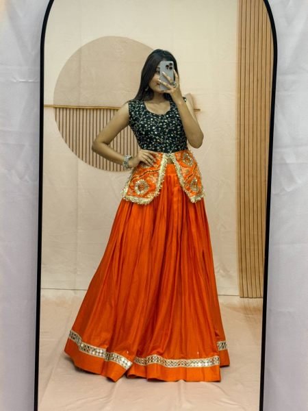 Regal Orange Fully Stitched Pure Cotton Lehenga with Fancy Mirror Lace at Manufacturer Rate  Lehenga