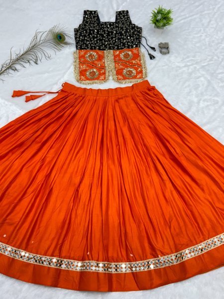 Regal Orange Fully Stitched Pure Cotton Lehenga with Fancy Mirror Lace at Manufacturer Rate Navratri Lehnega Choli