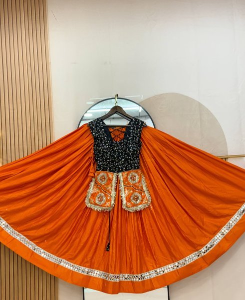 Regal Orange Fully Stitched Pure Cotton Lehenga with Fancy Mirror Lace at Manufacturer Rate Navratri Lehnega Choli