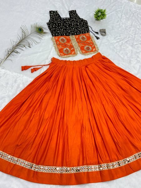 Regal Orange Fully Stitched Pure Cotton Lehenga with Fancy Mirror Lace at Manufacturer Rate Navratri Lehnega Choli