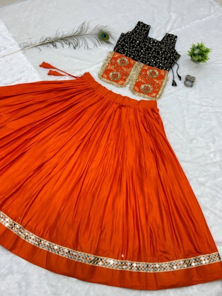 Regal Orange Fully Stitched Pure Cotton Lehenga with Fancy Mirror Lace at Manufacturer Rate Navratri Lehnega Choli