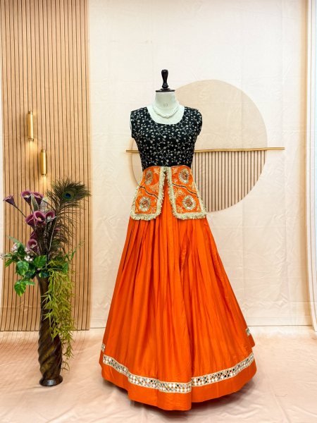 Regal Orange Fully Stitched Pure Cotton Lehenga with Fancy Mirror Lace at Manufacturer Rate Navratri Lehnega Choli