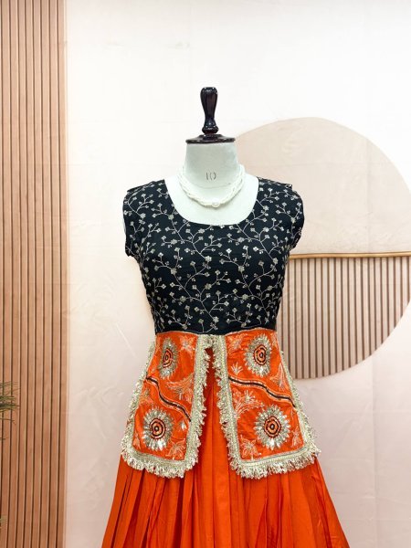 Regal Orange Fully Stitched Pure Cotton Lehenga with Fancy Mirror Lace at Manufacturer Rate Navratri Lehnega Choli