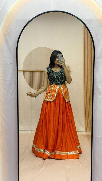 Regal Orange Fully Stitched Pure Cotton Lehenga with Fancy Mirror Lace at Manufacturer Rate Navratri Lehnega Choli