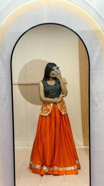 Regal Orange Fully Stitched Pure Cotton Lehenga with Fancy Mirror Lace at Manufacturer Rate Navratri Lehnega Choli