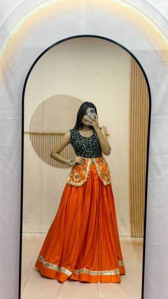 Regal Orange Fully Stitched Pure Cotton Lehenga with Fancy Mirror Lace at Manufacturer Rate Navratri Lehnega Choli