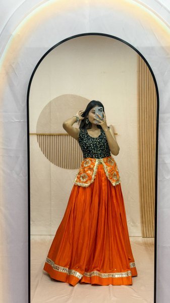 Regal Orange Fully Stitched Pure Cotton Lehenga with Fancy Mirror Lace at Manufacturer Rate Navratri Lehnega Choli