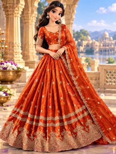 Regal Orange Fully Stitched Space Silk Lehenga Choli Set for Women at Royal Export Manufacturer  Wholesale Lehengas Suppliers in Fiji
