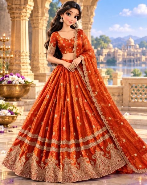 Regal Orange Fully Stitched Space Silk Lehenga Choli Set for Women at Royal Export Manufacturer  Designer Lehenga Choli