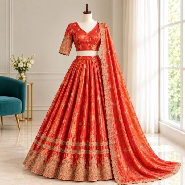 Regal Orange Fully Stitched Space Silk Lehenga Choli Set for Women at Royal Export Manufacturer  Designer Lehenga Choli