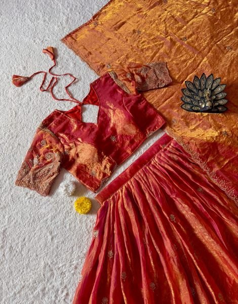 Regal Orange Fully Stitched Space Silk Lehenga Choli Set for Women at Royal Export Manufacturer  Designer Lehenga Choli