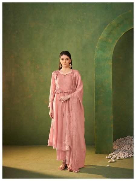 Regal Peach Premium Pure Organza Suit Set with Organza Dupatta Embroidery Suits Wholesale