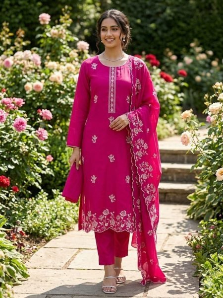 Regal Pink Wedding Wear Vichitra Silk Sequins Suit with Designer Dupatta 