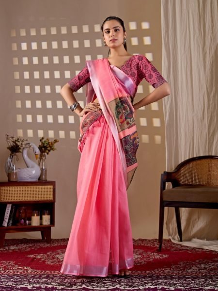 Regal Pink Wholesale Linen Saree for Resellers at Manufacturer Rate Cotton Sarees Wholesale