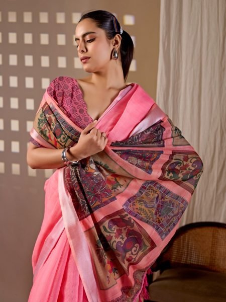 Regal Pink Wholesale Linen Saree for Resellers at Manufacturer Rate Cotton Sarees Wholesale