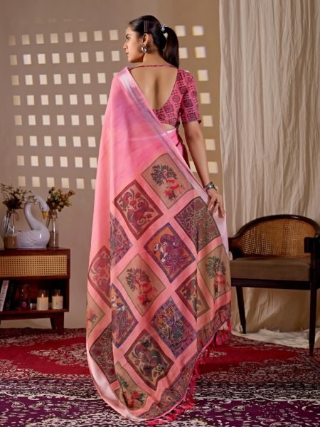 Regal Pink Wholesale Linen Saree for Resellers at Manufacturer Rate Cotton Sarees Wholesale