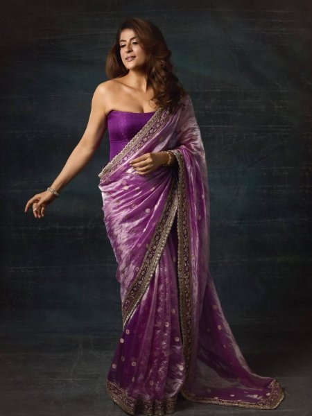 Regal Purple Mocha Silk Saree with Sequins Cording Work and Jacquard Silk Blouse 