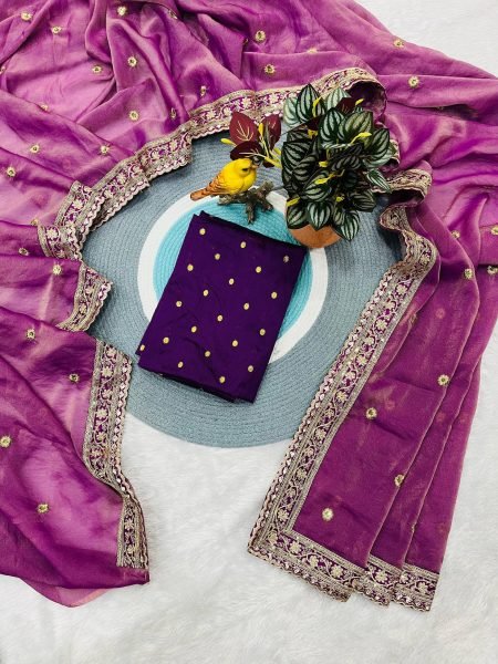 Regal Purple Mocha Silk Saree with Sequins Cording Work and Jacquard Silk Blouse Silk Sarees Wholesale