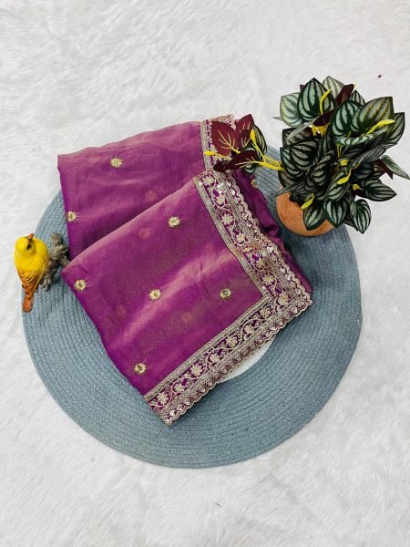 Regal Purple Mocha Silk Saree with Sequins Cording Work and Jacquard Silk Blouse Silk Sarees Wholesale