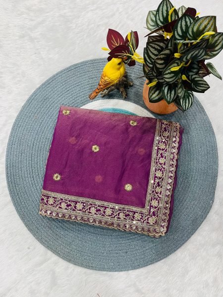 Regal Purple Mocha Silk Saree with Sequins Cording Work and Jacquard Silk Blouse Silk Sarees Wholesale