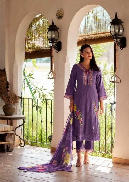 Regal Purple Viviana Cotton Kurti Pant Set for Festive and Casual Summer Collection Pakistani Suits Wholesale