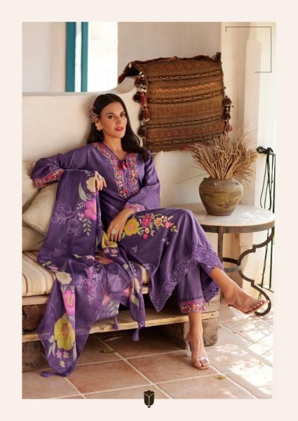 Regal Purple Viviana Cotton Kurti Pant Set for Festive and Casual Summer Collection Pakistani Suits Wholesale