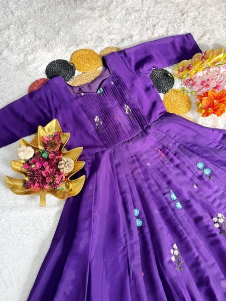 Regal Purple Women s Mull Cotton Embroidered Anarkali Style Gown For Temples  Anarkali Kurtis 
