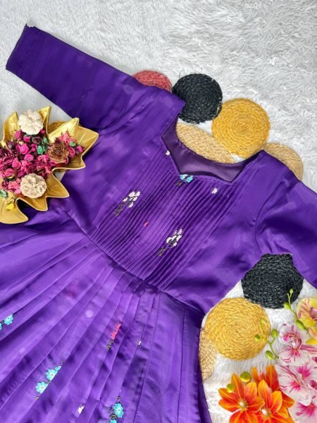 Regal Purple Women s Mull Cotton Embroidered Anarkali Style Gown For Temples  Anarkali Kurtis 