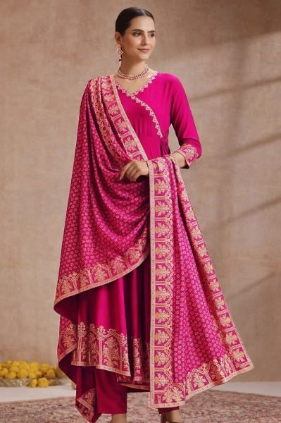 Regal Rani Pink Rayon Anarkali Kurti Set with Dupatta For High Margin Bulk Orders Ready To Wear Collection